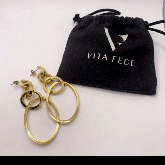 VITA FEDE Earrings "Cassio" - New in Bag - Gold Tone Modular Hoop Pierced - Picture 4 of 7